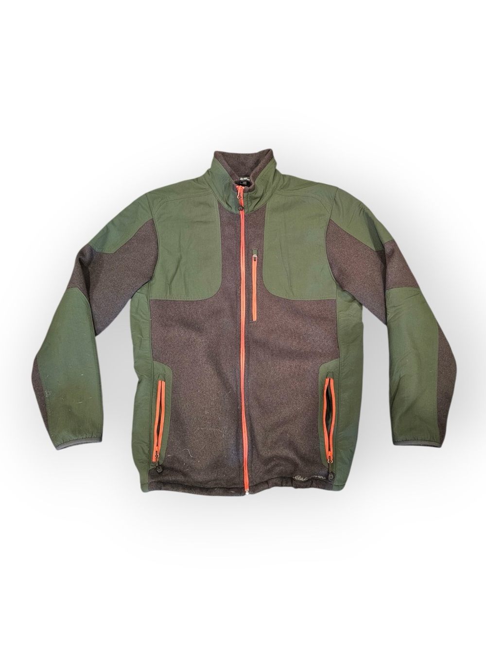 Eddie Bauer Sport Shop Full Zip Fleece Jacket Green Brown Orange Mens Medium - Picture 2 of 6
